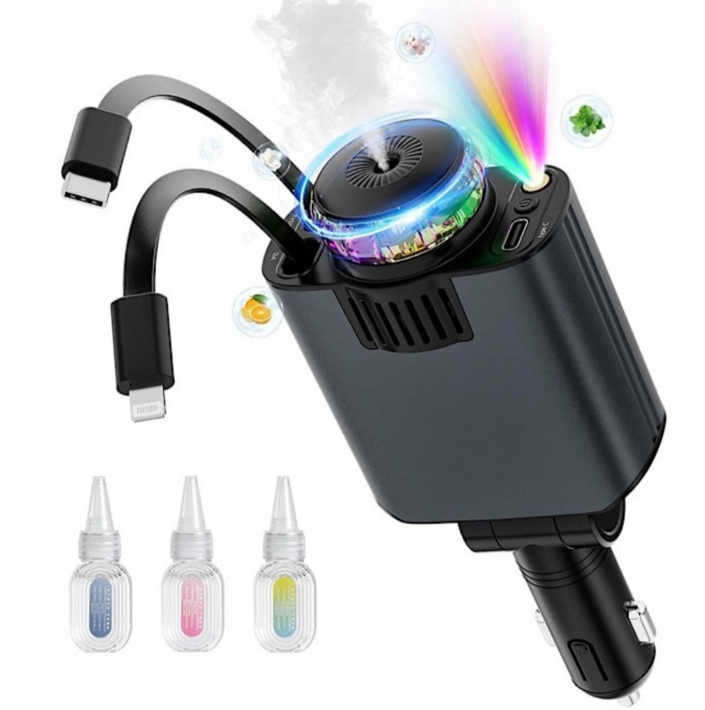 شارژر فندکی خودرو W&O مدل starlight پنج کاره با رایحه افشانی و نورپردازی