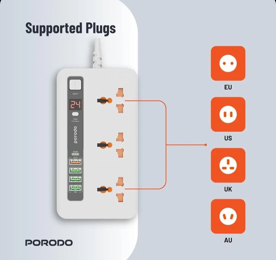 چند راهی و هاب شارژ هوشمند Porodo مدل PD _ FWCH013 با کابل ۲ متری
