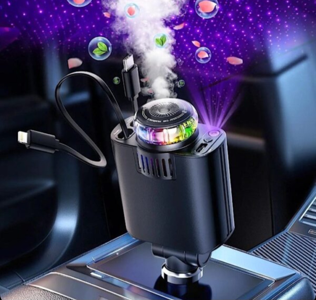 شارژر فندکی خودرو مدل Starlight پنج کاره با رایحه افشانی و نورپردازی
