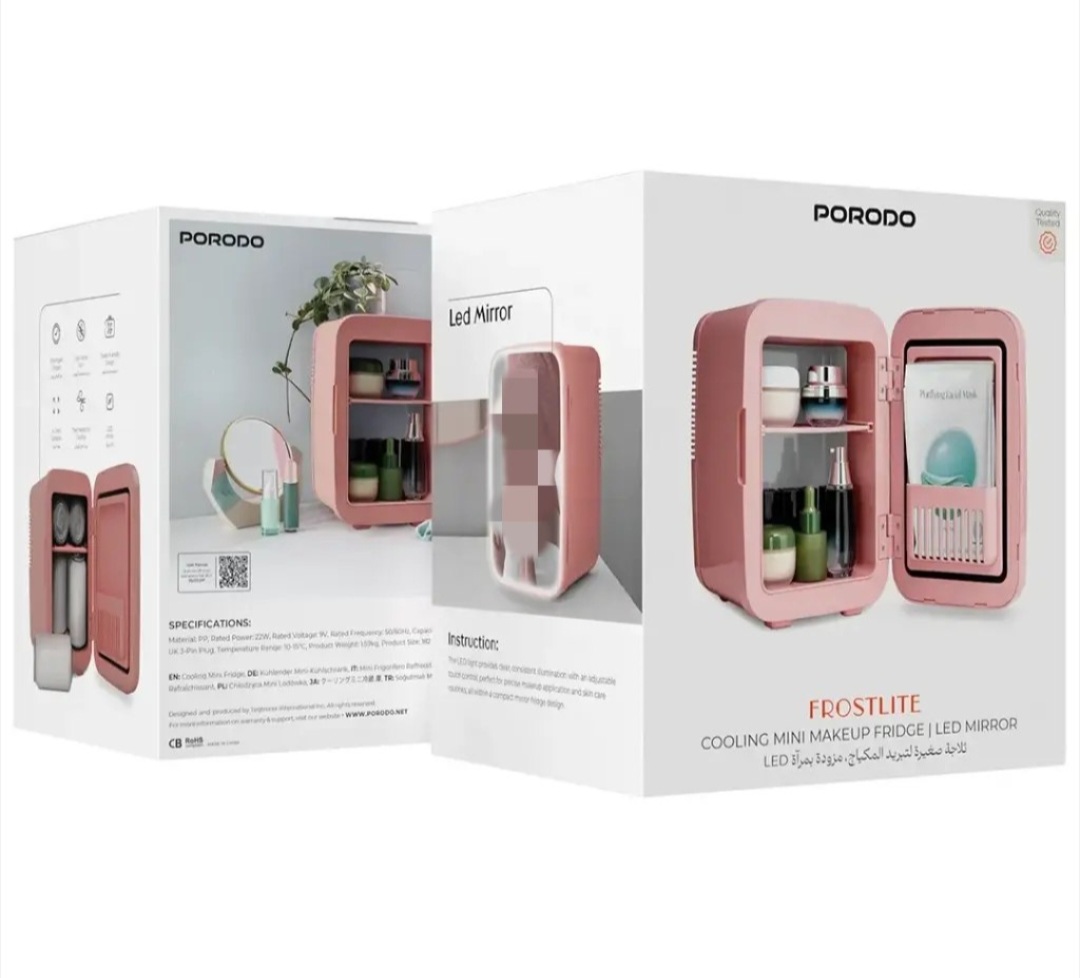 یخچال کوچک آرایشی و پوستی Porodo مدل Frostlite همراه با آیینه دارای نور LED
