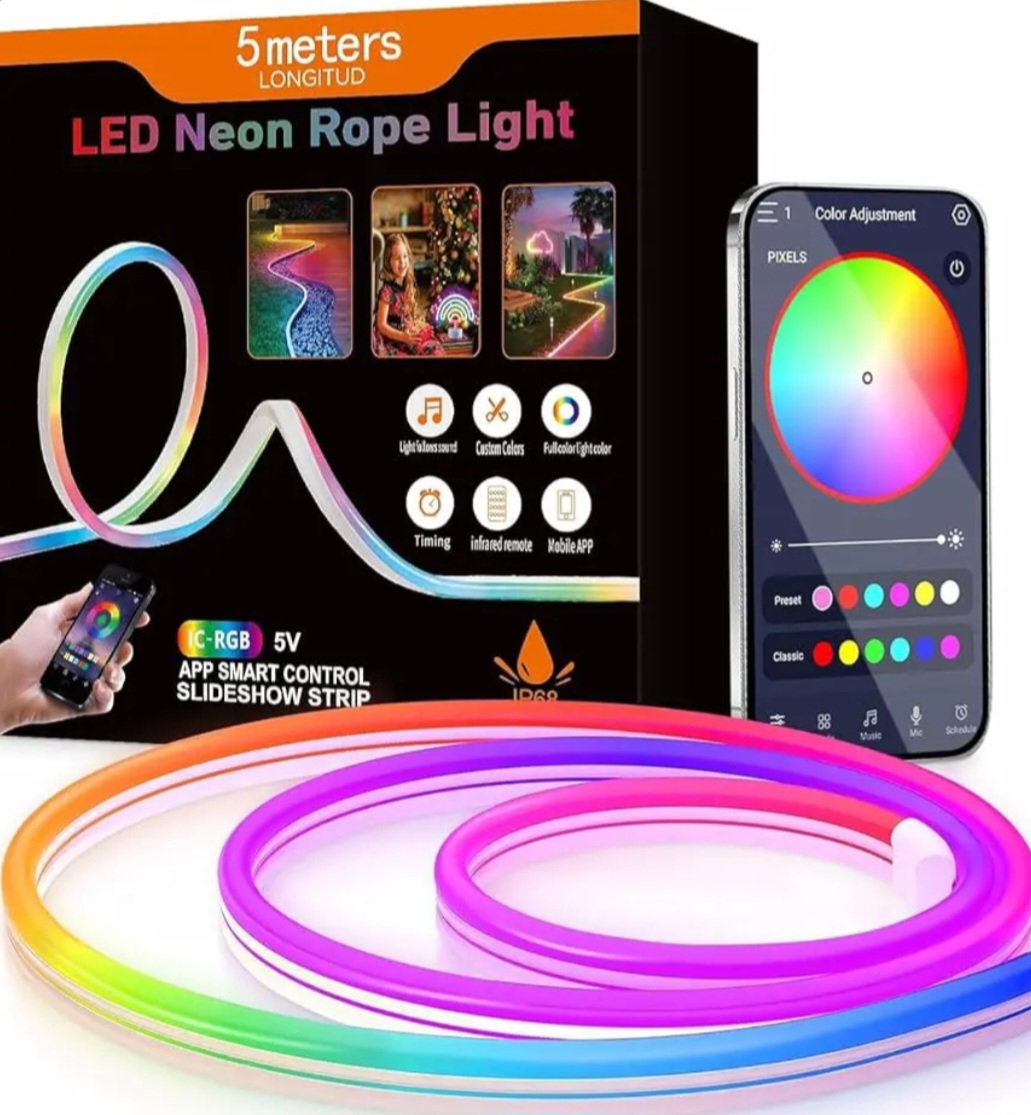 ریسه نئون فلکسی RGB_IC برنامه پذیر ۵ متری رونده و حساس به صدا
